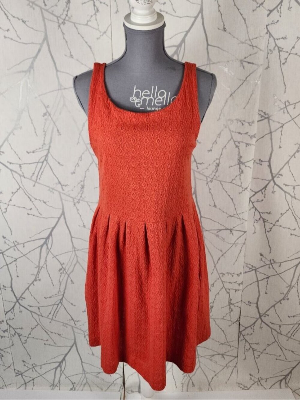 Deletta Orange Textured Jersey Knit Fit & Flare Dress - Picture 2 of 8